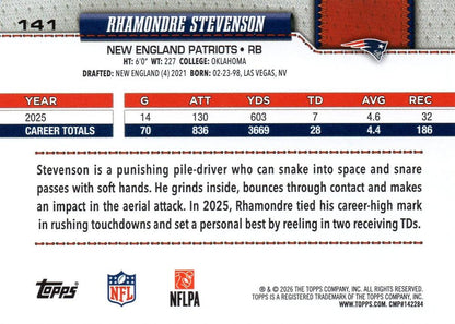 2026 Topps Flagship Rhamondre Stevenson #141 New England Patriots
