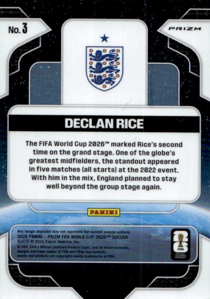 2026 Panini Prizm World Cup Global Reach Declan Rice #3 Angleterre