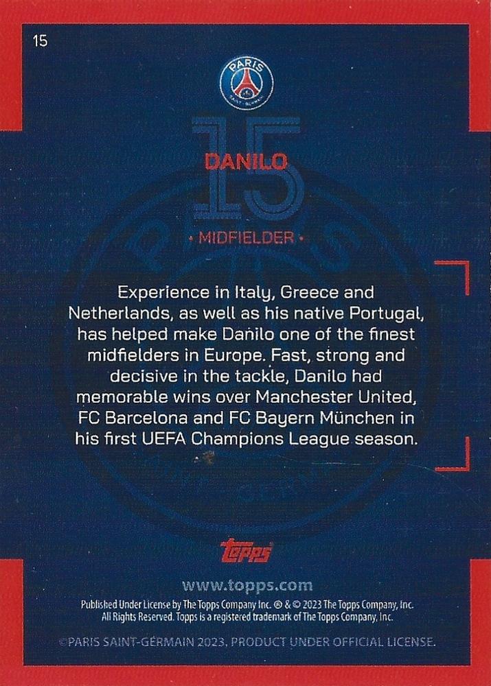 2022 Topps PSG Team Set Danilo #15 Paris Saint-Germain