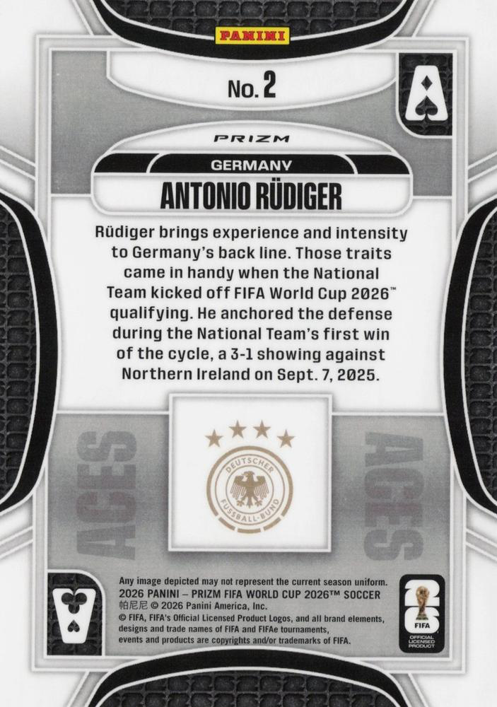 2026 Panini Prizm World Cup Aces Silver Antonio Rudiger #2 Allemagne