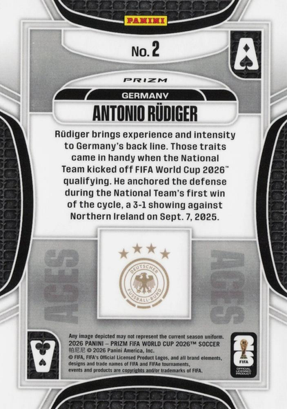 2026 Panini Prizm World Cup Aces Silver Antonio Rudiger #2 Allemagne