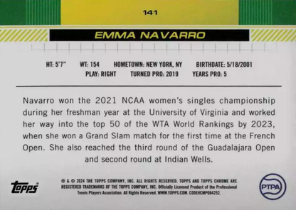 2024 Topps Chrome Tennis Emma Navarro RC #141