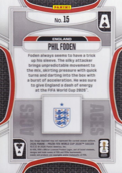 2026 Panini Prizm World Cup Aces Phil Foden #15 Angleterre