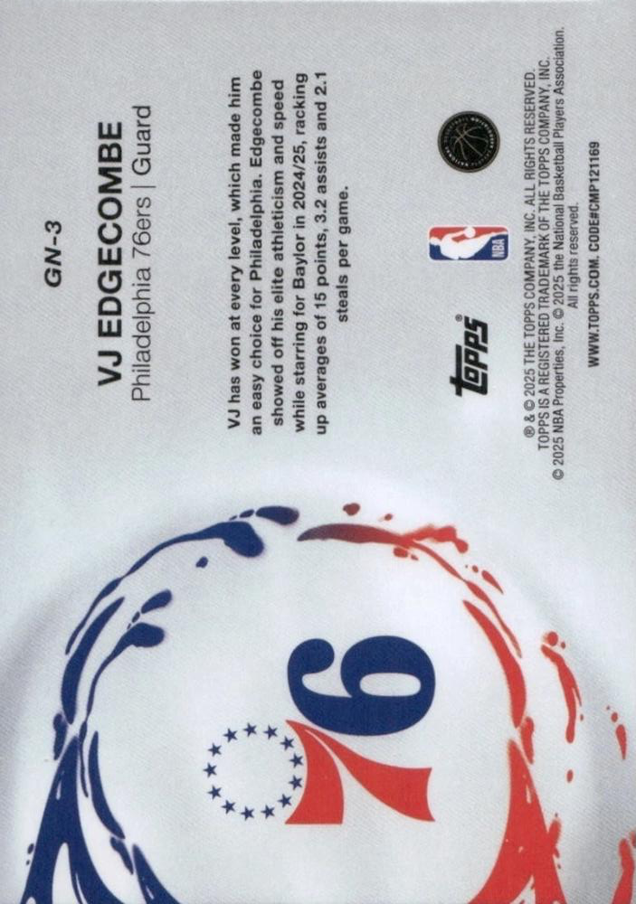 2025 Topps NBA Generation Now VJ Edgecombe GN-3 Philadelphia 76ers