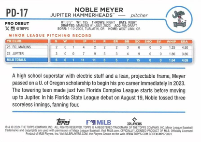2024 Topps Pro Debut Noble Meyer #PD-17 Jupiter Hammerheads