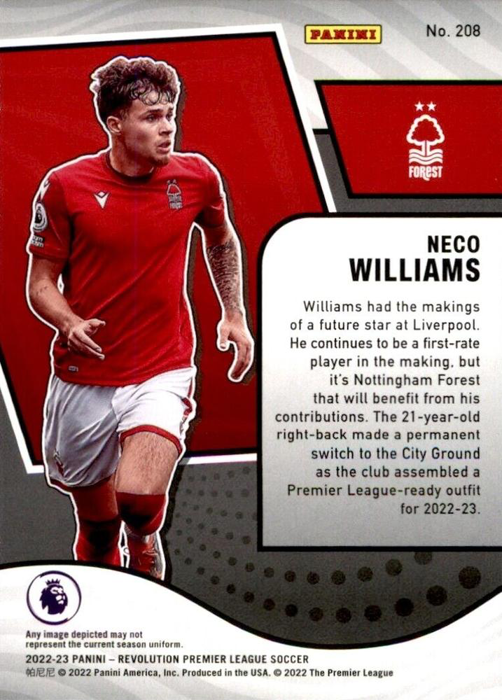 2022 Panini Revolution Premier League Neco Williams #208 Nottingham Forest