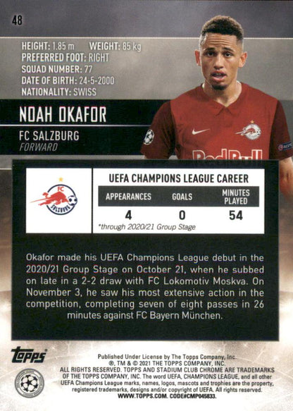 2020 Topps Stadium Club Chrome UCC RC Noah Okafor #48 FC Red Bull Salzburg