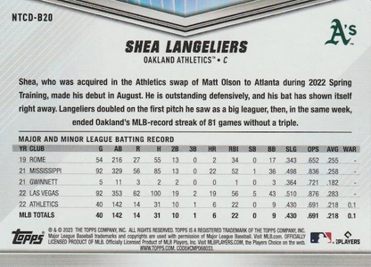 2023 Topps NTCD Shea Langeliers RC Oakland Athletics #NTCD-B20