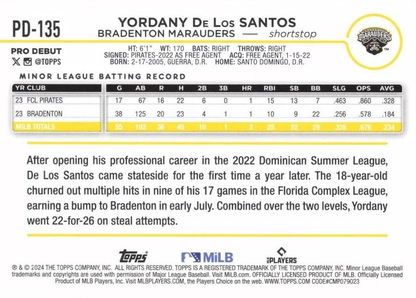 2024 Topps Pro Debut Yordany De Los Santos #PD-135 Bradenton Marauders