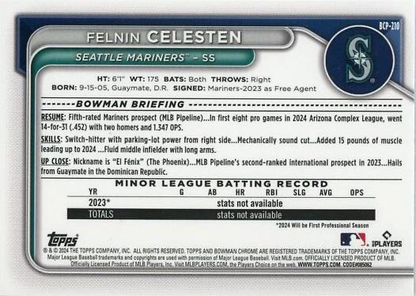 2024 Topps Bowman Chrome Prospects Felnin Celesten Seattle Mariners #BCP-210