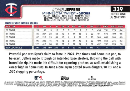 2025 Topps Series 1 Ryan Jeffers Minnesota Twins #339
