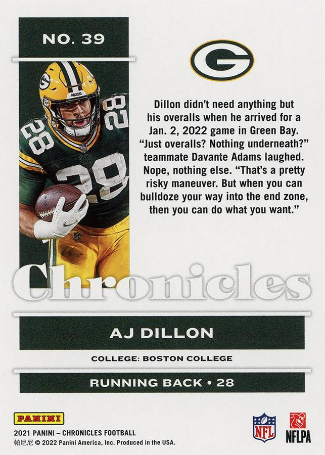 2021 Panini Chronicles AJ Dillon #39 Green Bay Packers