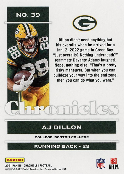 2021 Panini Chronicles AJ Dillon #39 Green Bay Packers