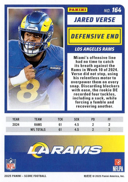 2025 Panini Score Jared Verse #164 Los Angeles Rams