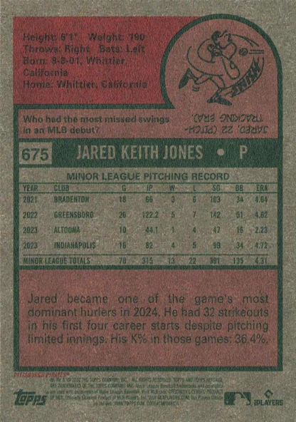 2024 Topps Heritage Jared Jones Pittsburgh Pirates RC #675
