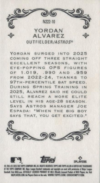 2025 Topps Allen & Ginter Mini 1889 N222 Yordan Alvarez #N222-10 Houston Astros