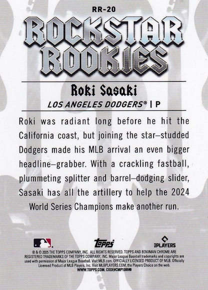 2025 Topps Bowman Rockstar Rookies Roki Sasaki #RR-20 Los Angeles Dodgers