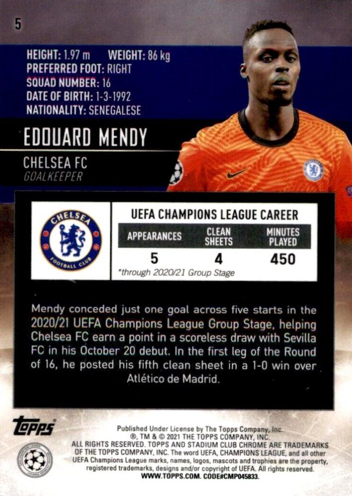 2020 Topps Stadium Club Chrome UCC RC Edouard Mendy #5 Chelsea FC