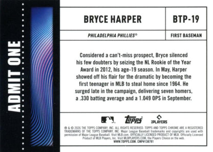 2026 Topps Chrome Big Ticket Players Bryce Harper #BTP-19 Philadelphia Phillies