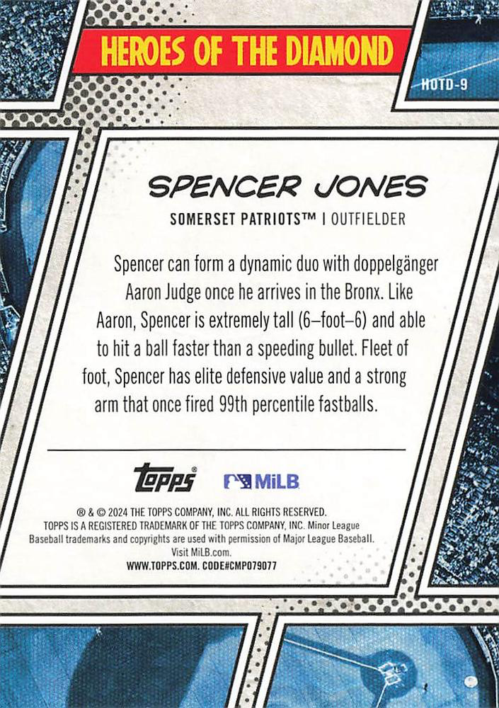 2024 Topps Pro Debut Heroes of the Diamond Spencer Jones #HOTD-9 Somerset Patriots