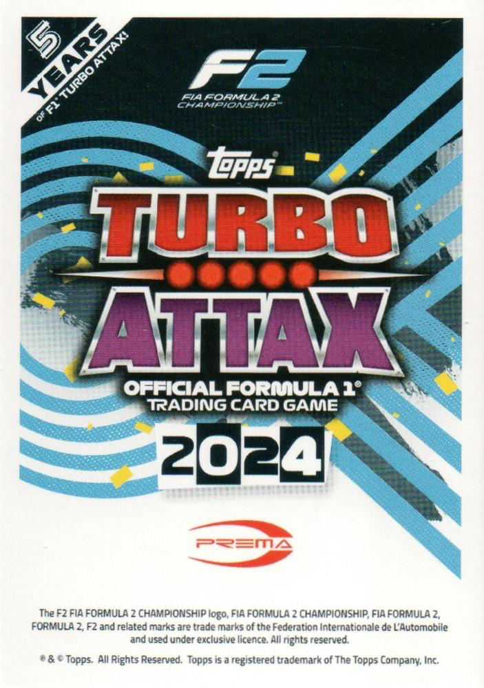 2024 Topps Turbo Attax F1 Oliver Bearman F2 #225 Prema Racing