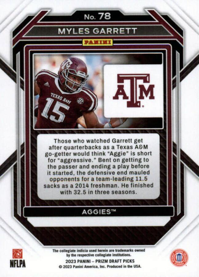 2023 Panini Prizm Draft Picks Myles Garrett #78 Texas A&M Aggies