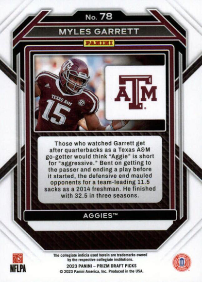 2023 Panini Prizm Draft Picks Myles Garrett #78 Texas A&M Aggies