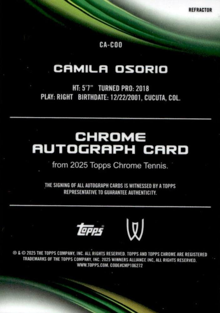 2025 Topps Chrome Tennis Refractor Autograph Camila Osorio #CA-COO
