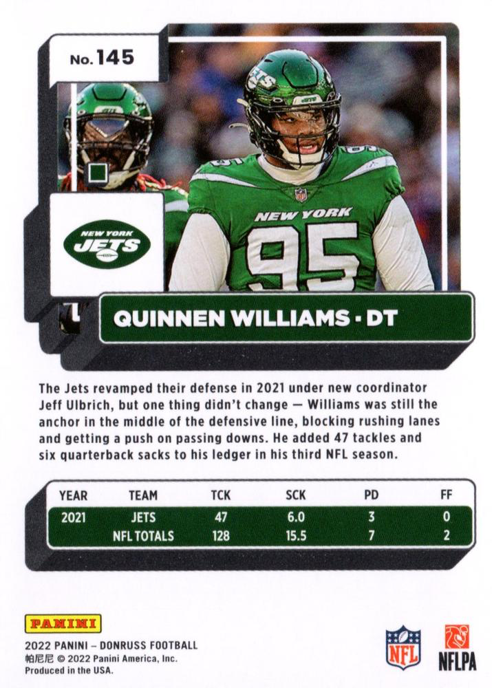 2022 Panini Donruss Quinnen Williams #145 New York Jets