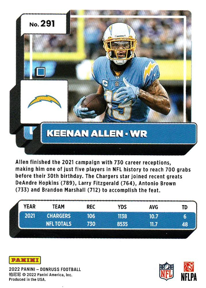 2022 Panini Donruss Keenan Allen #291 Los Angeles Chargers