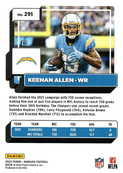 2022 Panini Donruss Keenan Allen #291 Los Angeles Chargers
