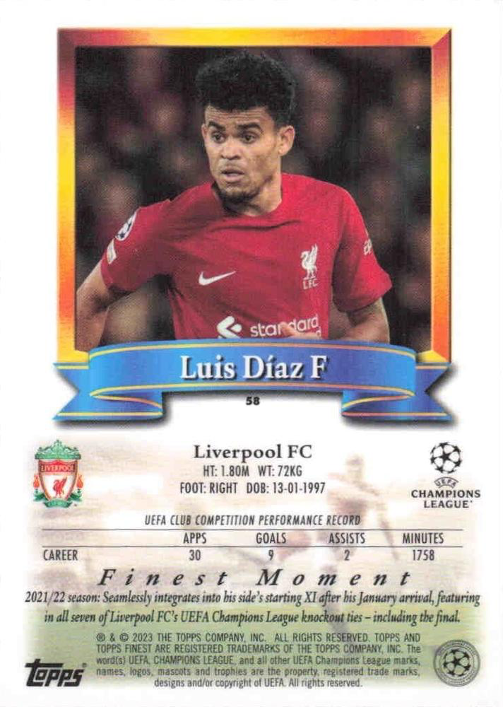2022 Topps Finest Flashbacks UCC Luis Díaz #58 Liverpool