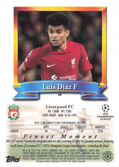 2022 Topps Finest Flashbacks UCC Luis Díaz #58 Liverpool