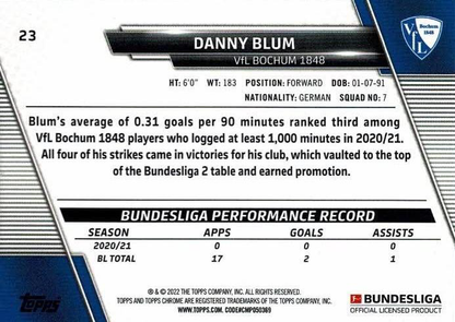 2021 Topps Chrome Bundesliga Danny Blum #23 VfL Bochum 1848