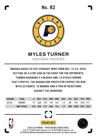 2024 Panini Photogenic Myles Turner #82 Indiana Pacers