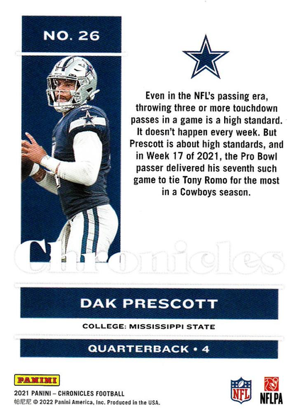 2021 Panini Chronicles Pink Dak Prescott #26 Dallas Cowboys