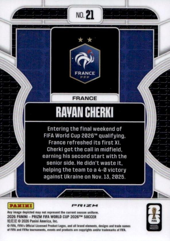 2026 Panini Prizm FIFA World Cup Phenomenon Silver Rayan Cherki #21 France