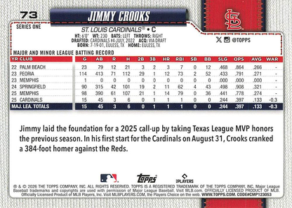 2026 Topps Series 1 Jimmy Crooks RC #73 St. Louis Cardinals