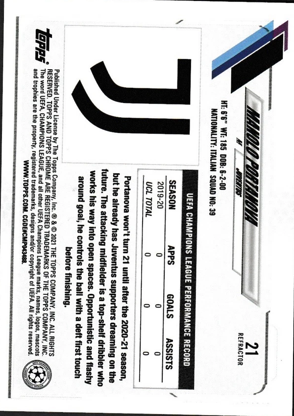 2020 Topps Chrome UCC Manolo Portanova Refractor #21 Juventus
