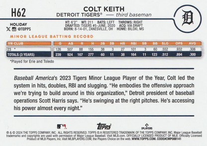 2024 Topps Holiday Colt Keith RC Detroit Tigers #H62