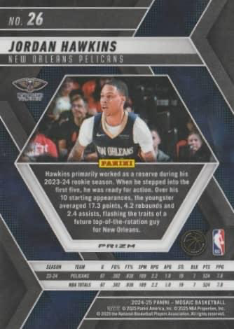 2024 Panini Mosaic Green Mosaic Jordan Hawkins #26 New Orleans Pelicans