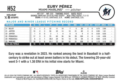 2024 Topps Holiday Eury Pérez Miami Marlins #H52