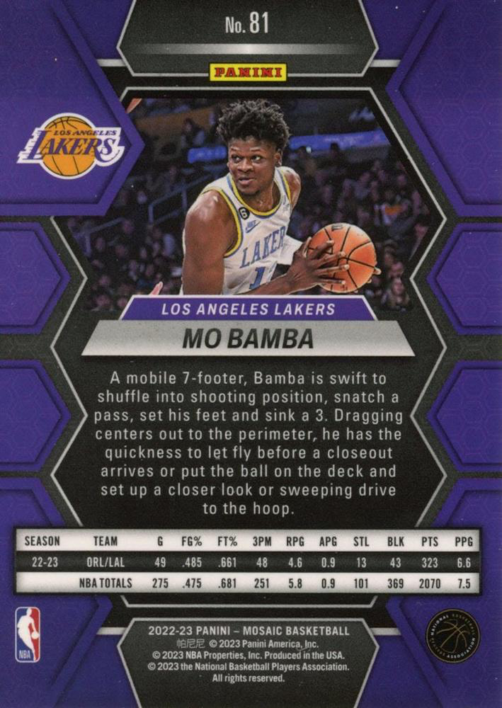 2022 Panini Mosaic Mo Bamba #81 Los Angeles Lakers