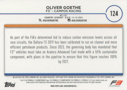 2024 Topps Chrome Formula 1 Oliver Goethe F3C #124 Campos Racing