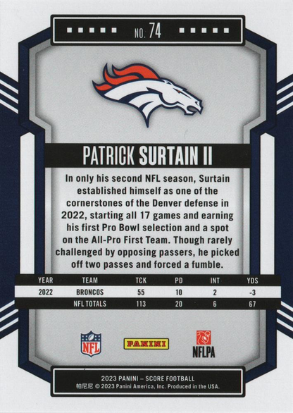 2023 Panini Score Football Patrick Surtain II Denver Broncos #74