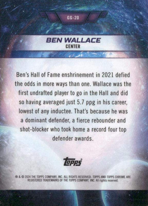 2023 Topps Chrome Cosmic Galaxy Greats Ben Wallace #GG-20 Detroit Pistons