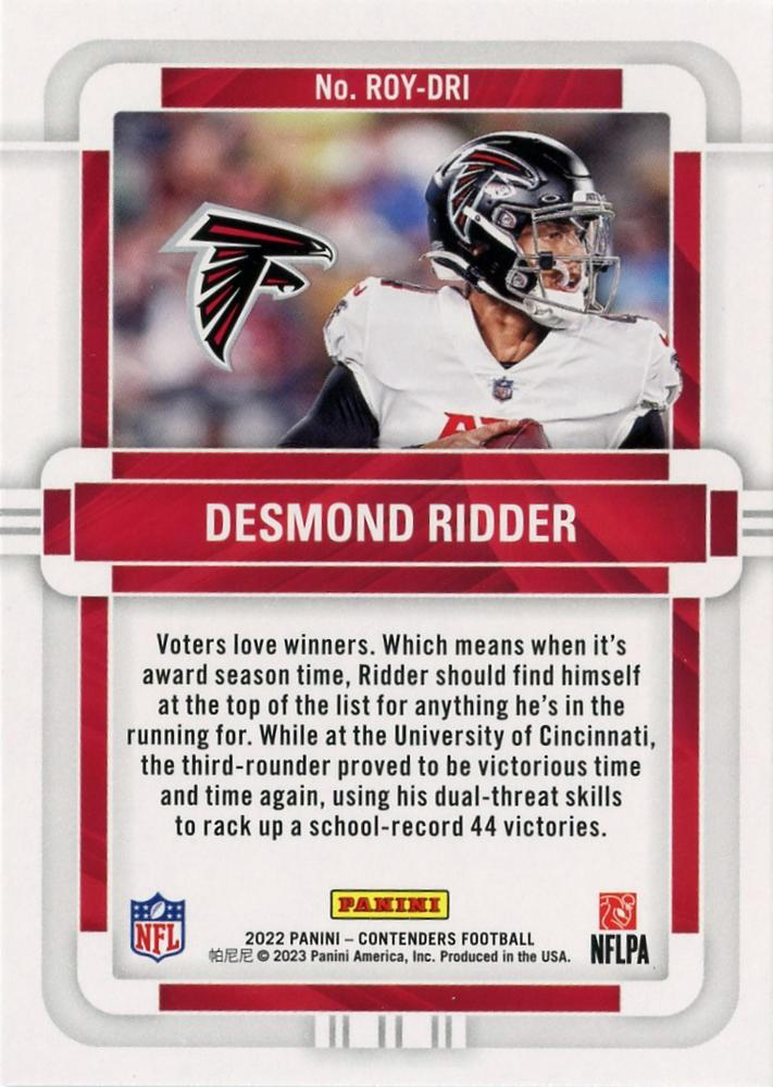 2022 Panini Contenders Rookie of the Year Emerald Desmond Ridder #ROY-DRI Falcons