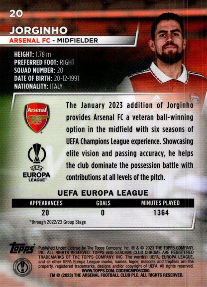 2022 Topps Stadium Club Chrome UCC Jorginho #20 Arsenal FC