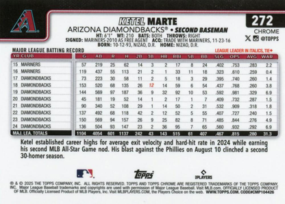 2025 Topps Chrome MLB Ketel Marte #272 Arizona Diamondbacks