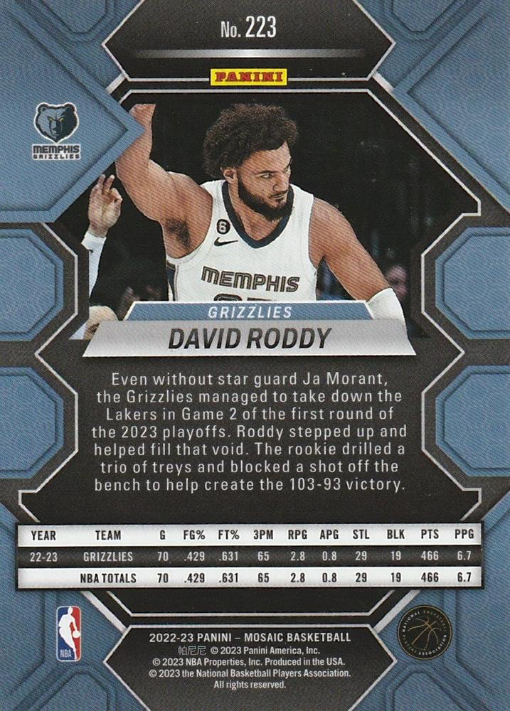2022 Panini Mosaic David Roddy RC #223 Memphis Grizzlies